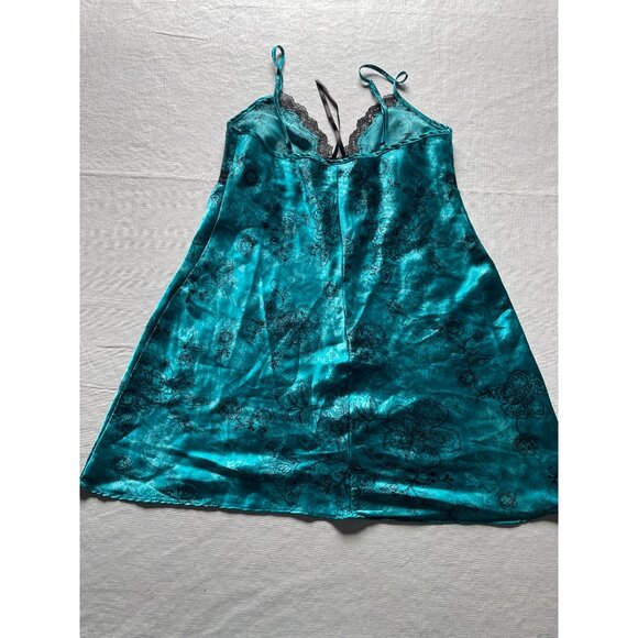 Linea Donatella Womens Sleeveless Satin Chemise Nightgown With Lace Trim & Flora - Picture 4 of 7